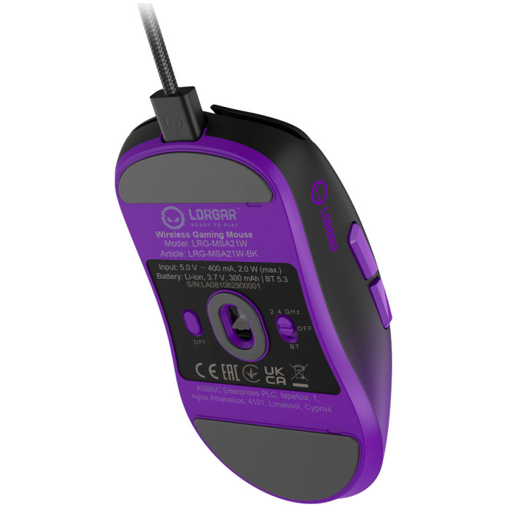 Геймърска мишка LORGAR Advanced MSA21W, безжична, PixArt 3315, оптична, черна - LRG-MSA21W-BK - 6