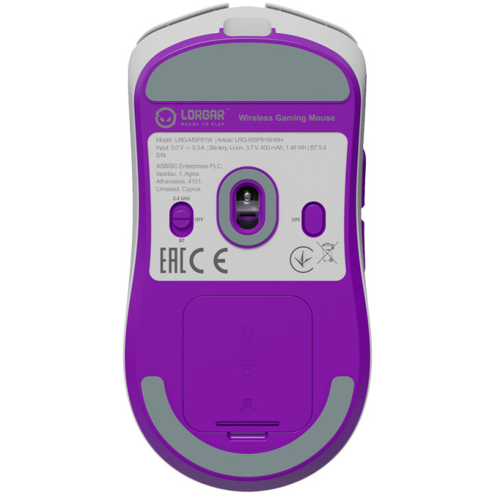Геймърска мишка LORGAR MSP81W Pro, безжична, PixArt 3950, 30000 DPI, Bluetooth/RF, бяла - LRG-MSP81W-WH - 7