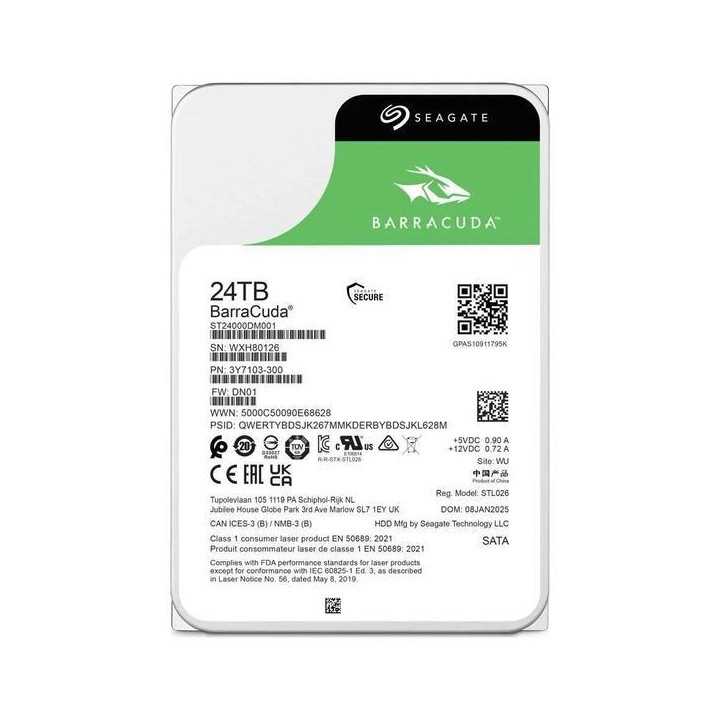 Твърд диск Seagate BarraCuda 24TB, 3.5", SATA III, 7200 RPM, 512MB - ST24000DM001 - 1