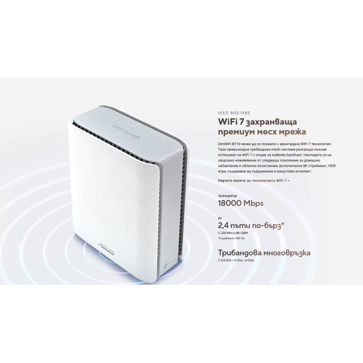 Рутер ASUS ZenWiFi BT10 (W-2-PK), Wi-Fi 7 Tri-Band Mesh, 2 устройства, 2x 10GbE - 90IG08Y0-MO3C40 - 4