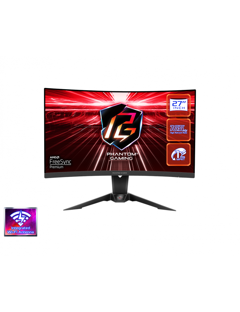 Монитор AsRock PG27Q15R2A 27" QHD (2560X1440) 1500R VA, 165Hz, 1ms , 87% DCI-P3 , 2xHDMI, 1xDP, WiFi Antena, Freesync