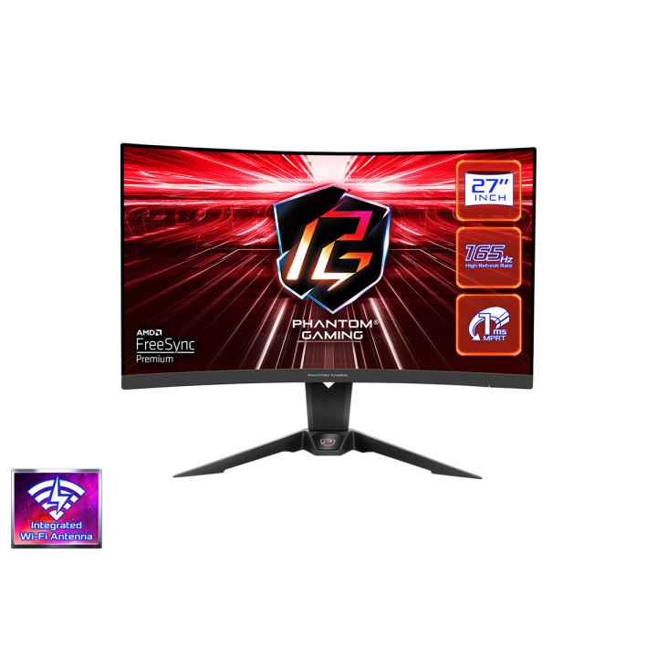 Монитор AsRock PG27Q15R2A 27" QHD (2560X1440) 1500R VA, 165Hz, 1ms , 87% DCI-P3 , 2xHDMI, 1xDP, WiFi Antena, Freesync