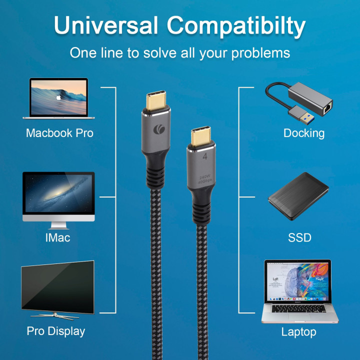 Кабел VCom USB4.0 Type-C/Type-C 40Gbps, 240W - CU541M-1.2m