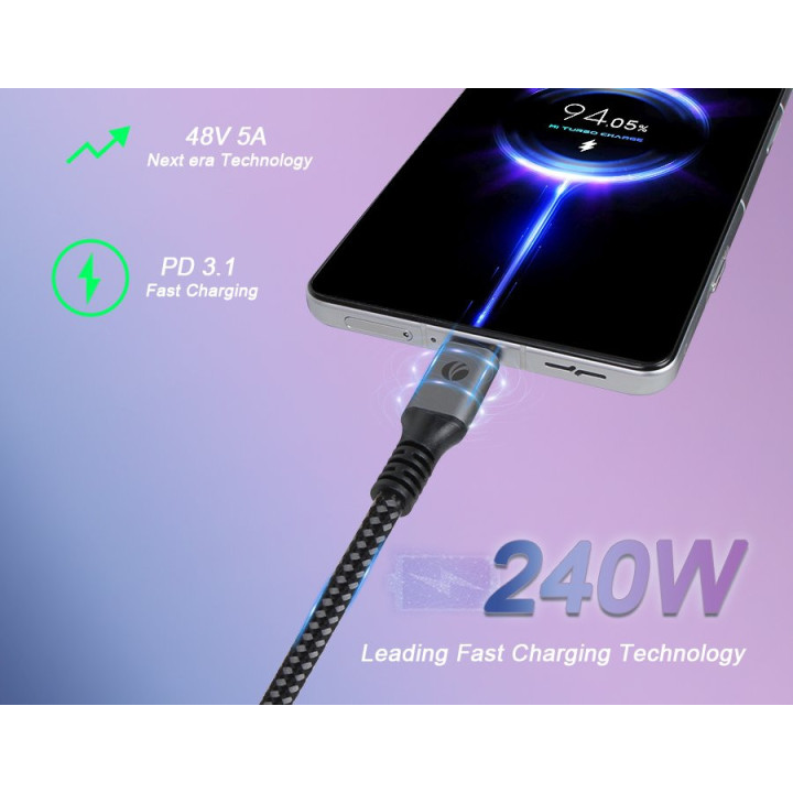 Кабел VCom USB4.0 Type-C/Type-C 40Gbps, 240W - CU541M-1.2m