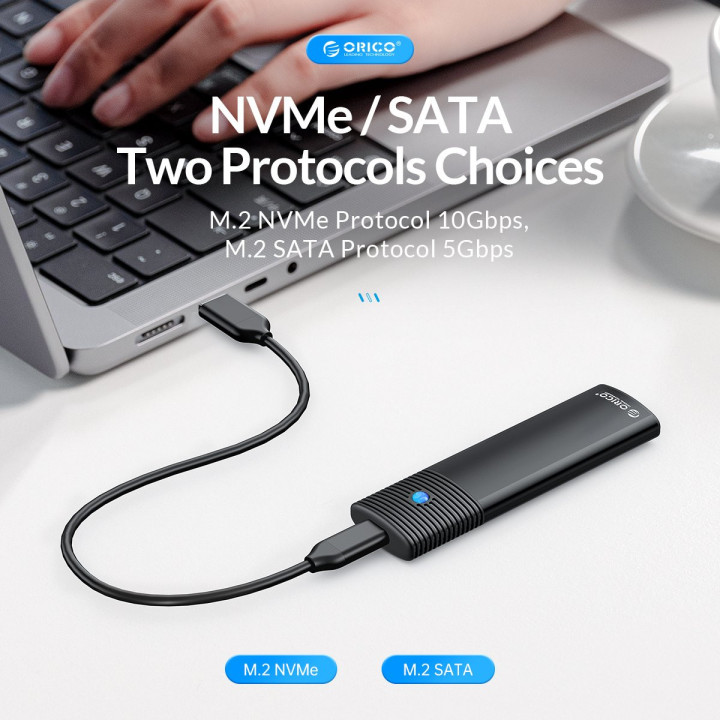 Външна кутия за диск Orico M.2 NVMe M/B key 10 Gbps Black - PWM2-G2-BK-EP