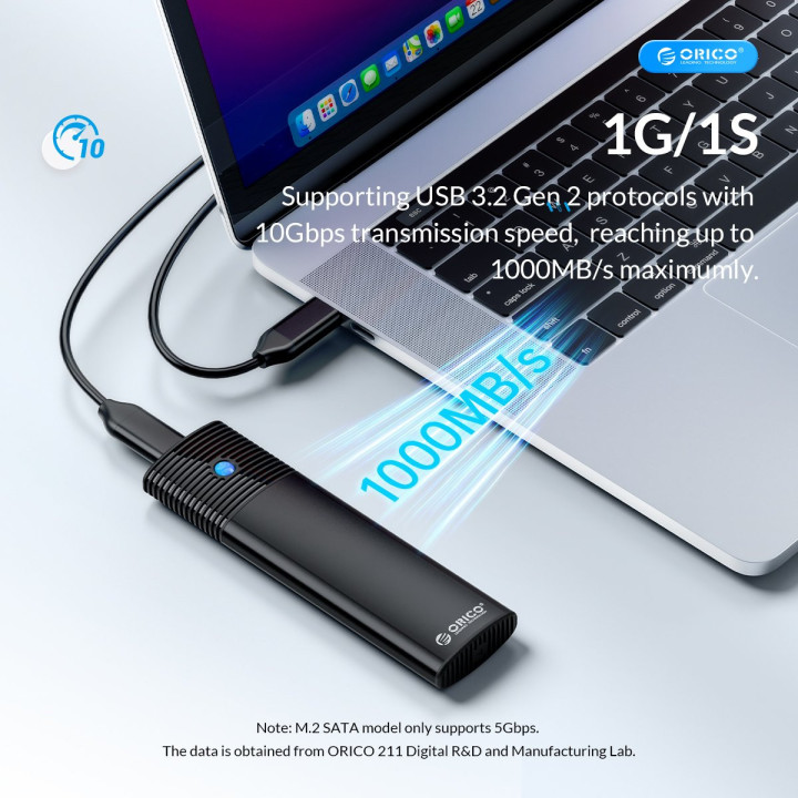Външна кутия за диск Orico M.2 NVMe M/B key 10 Gbps Black - PWM2-G2-BK-EP