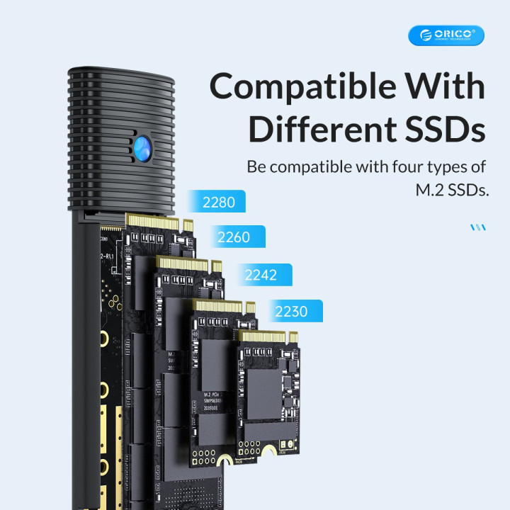 Външна кутия за диск Orico M.2 NVMe M/B key 10 Gbps Black - PWM2-G2-BK-EP