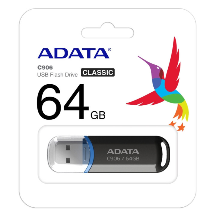 Флаш памет Adata 64GB C906 USB 2.0 Black - AC906-64G-RBK