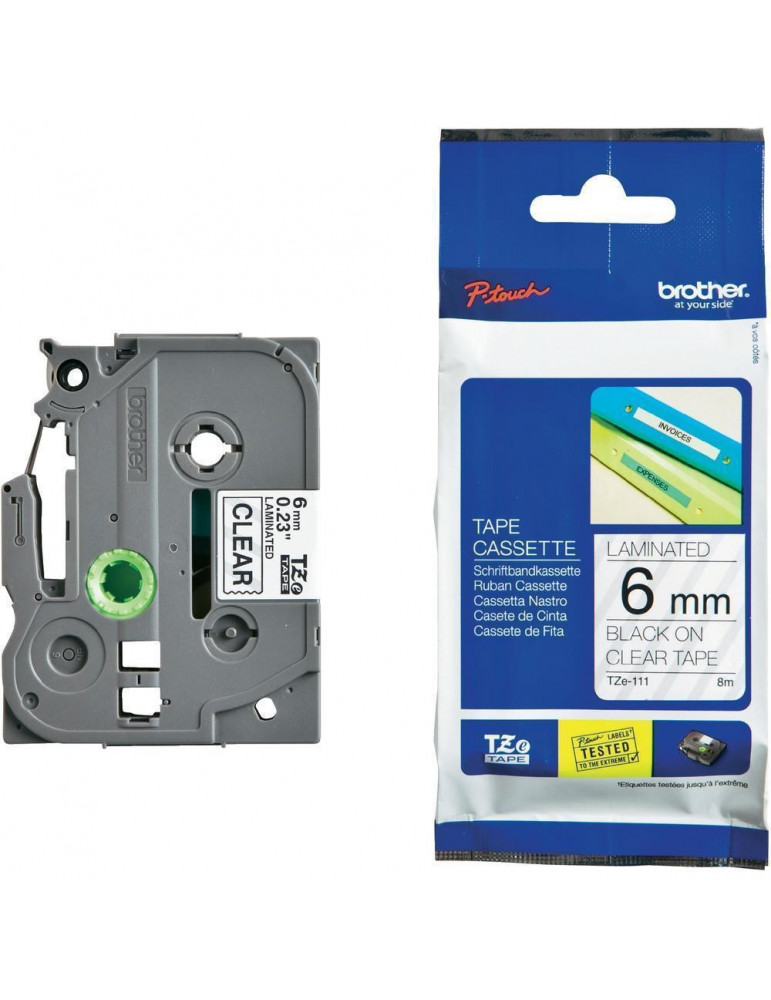 Brother TZe-111 Tape Black on Clear, Laminated, 6mm - Eco - TZE111