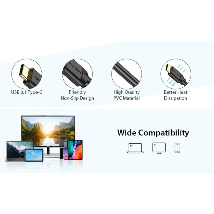 Кабел Vention Type-C to HDMI - 2.0m 4K Black - CGUBH