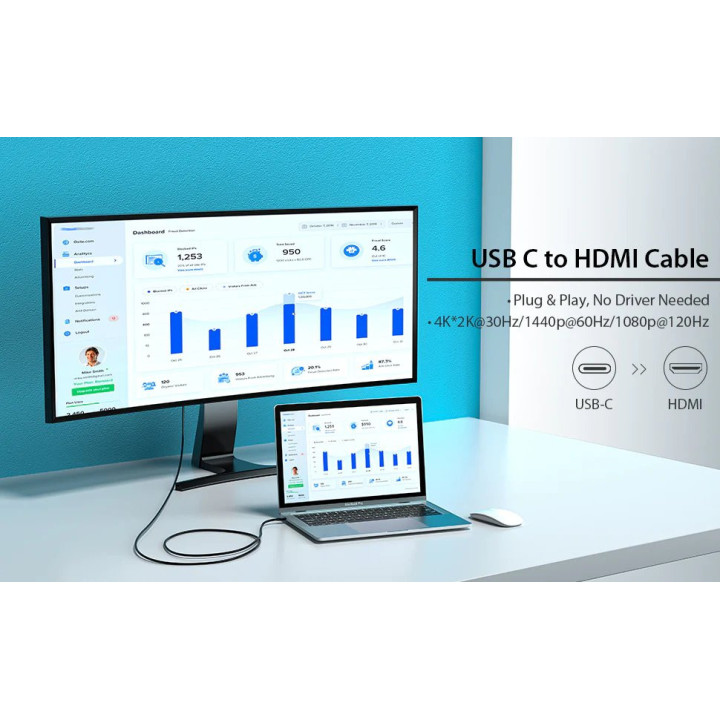 Кабел Vention Type-C to HDMI - 2.0m 4K Black - CGUBH