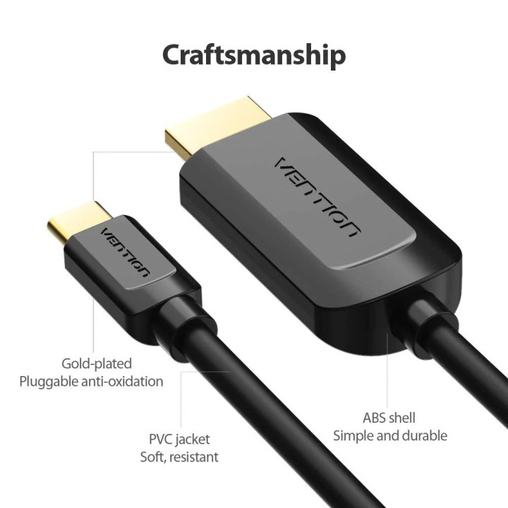 Кабел Vention Type-C to HDMI - 2.0m 4K Black - CGUBH