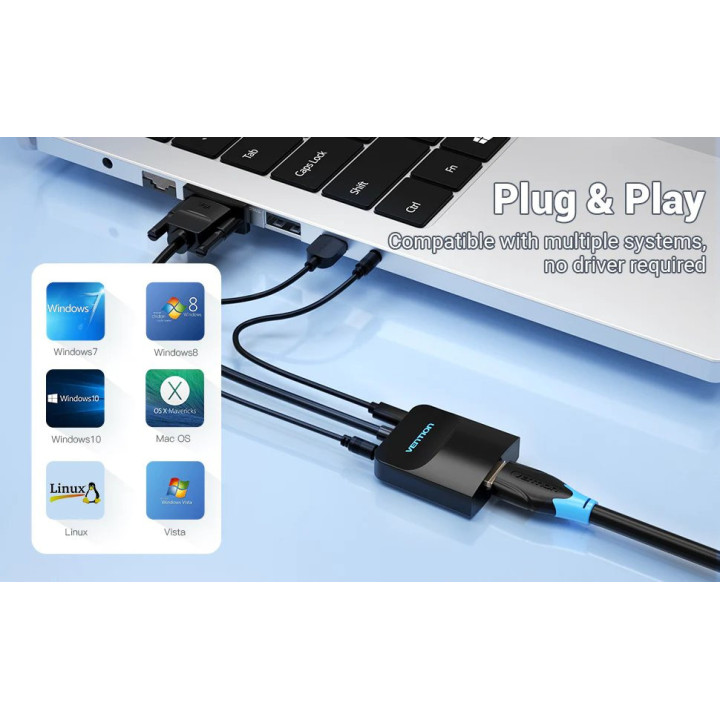 Адаптер  Vention VGA to HDMI with sound, Active converter with AUX-in and Micro USB power - ACNBB