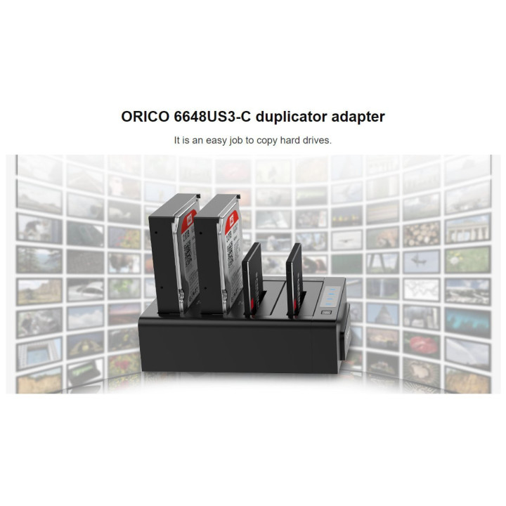 Докинг станция за дискове Orico  Storage / HDD / SSD Dock / Duplicator - 4x 2.5 and 3.5 inch USB3.0, black - 6648US3-C