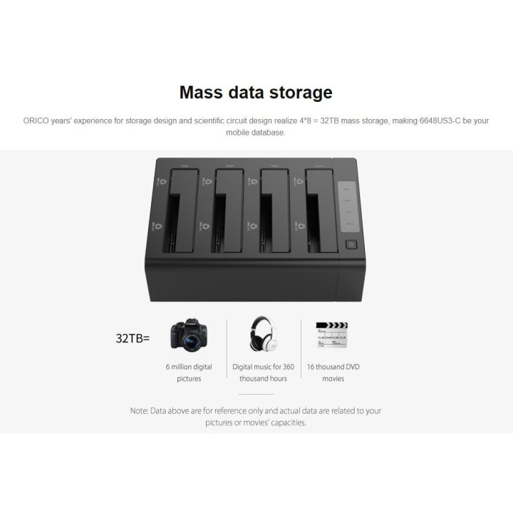 Докинг станция за дискове Orico  Storage / HDD / SSD Dock / Duplicator - 4x 2.5 and 3.5 inch USB3.0, black - 6648US3-C