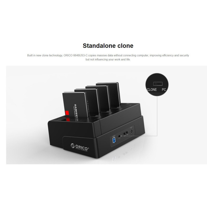 Докинг станция за дискове Orico  Storage / HDD / SSD Dock / Duplicator - 4x 2.5 and 3.5 inch USB3.0, black - 6648US3-C
