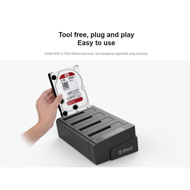 Докинг станция за дискове Orico  Storage / HDD / SSD Dock / Duplicator - 4x 2.5 and 3.5 inch USB3.0, black - 6648US3-C