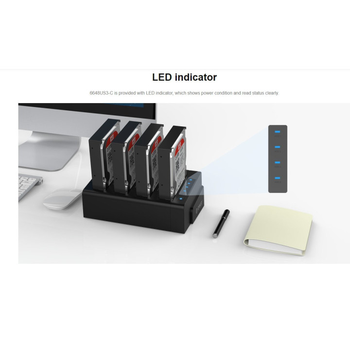 Докинг станция за дискове Orico  Storage / HDD / SSD Dock / Duplicator - 4x 2.5 and 3.5 inch USB3.0, black - 6648US3-C