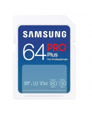 SD карта Samsung 64GB SD Card PRO Plus, UHS-I, Read 180MB/s - Write 130MB/s - MB-SD64S/EU