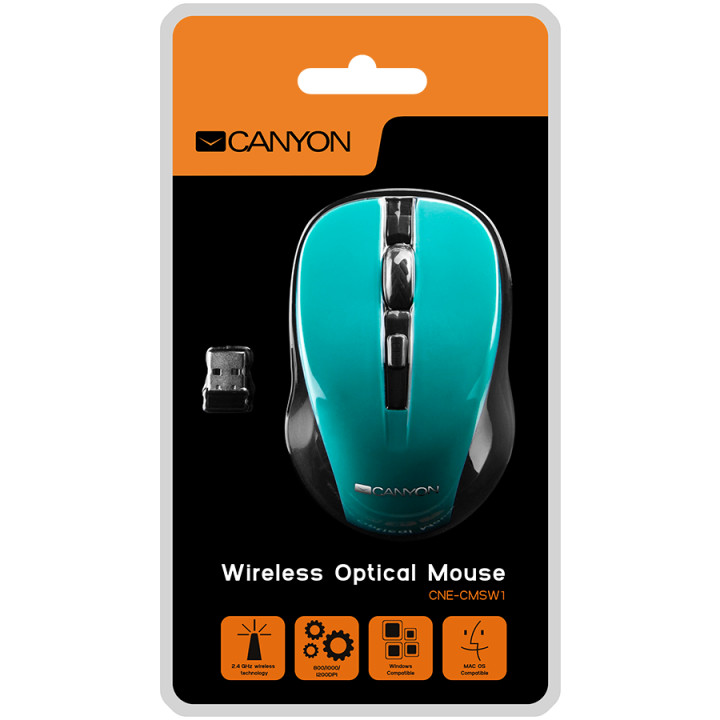 Безжична мишка Canyon CNE-CMSW1, зелена