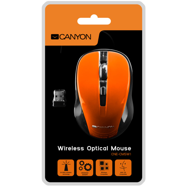 Безжична мишка Canyon CNE-CMSW1, оранжева
