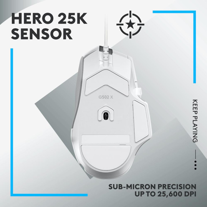 Геймърска мишка Logitech G502 X, USB, бял - 910-006146