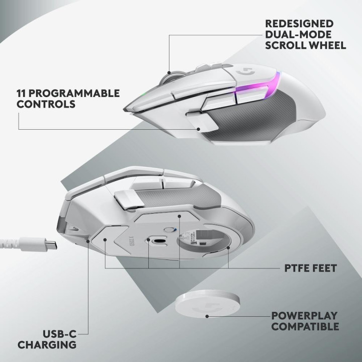 Геймърска мишка Logitech G502 X Plus White Lightsync RGB - 910-006171