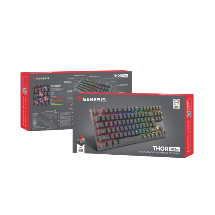 Геймърска клавиатура Genesis Thor 303 TKL RGB Backlight Red Switch US Layout Black - NKG-1882