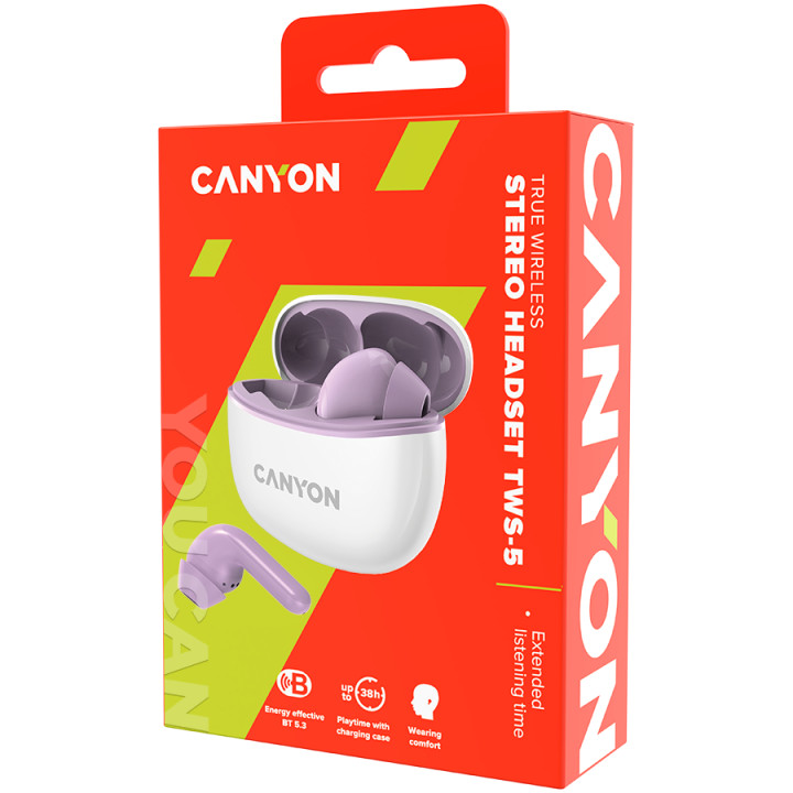 Bluetooth слушалки Canyon TWS-5  BT V5.3 JL 6983D4, Purple - CNS-TWS5PU