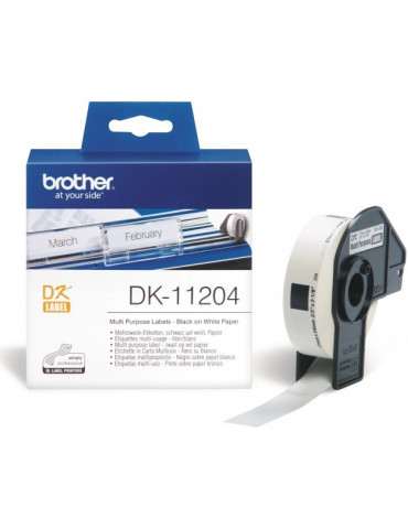 Brother DK-11204 Multi Purpose Labels, 17mmx54mm, 400 labels per roll, Black on White