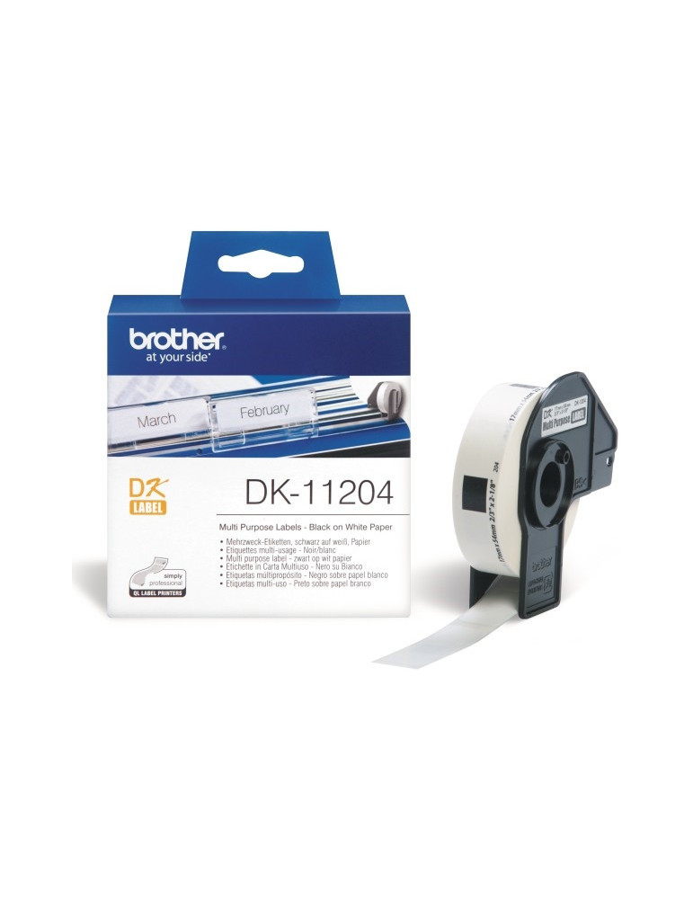Brother DK-11204 Multi Purpose Labels, 17mmx54mm, 400 labels per roll, Black on White