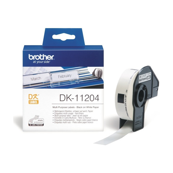 Brother DK-11204 Multi Purpose Labels, 17mmx54mm, 400 labels per roll, Black on White