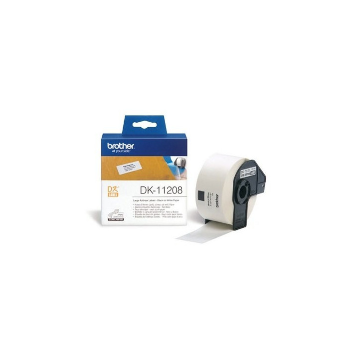 Brother DK-11208 Large Address Paper Labels, 38mmx90mm, 400 labels per roll, (Black on White)