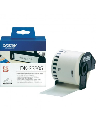 Brother DK-22205 Roll White Continuous Length Paper Tape 62mmx30.48M (Black on White)