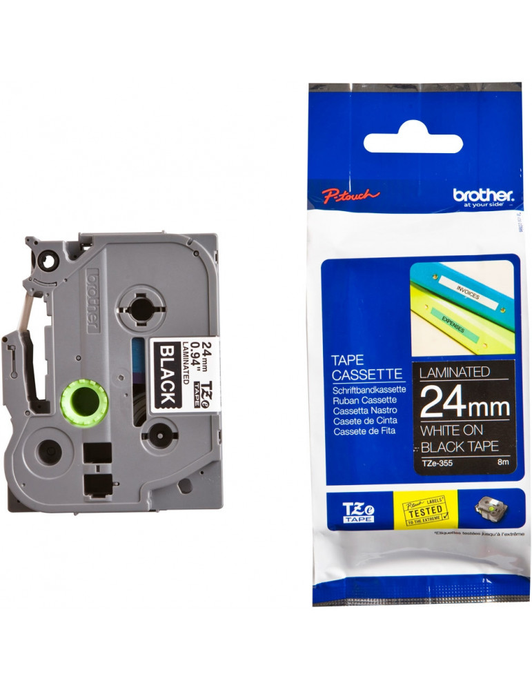 Brother TZe-355 Tape White on Black, Laminated, 24mm, 8 m - Eco