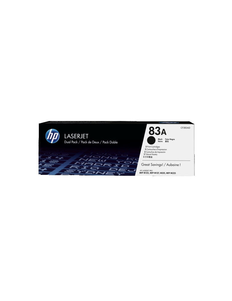 HP 83A 2-pack Black Original LaserJet Toner Cartridge (CF283AD)