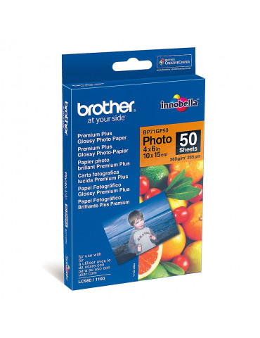 Brother BP71GP50 Premium Plus Glossy Photo Paper, A6 (4x6"), 50 Sheets