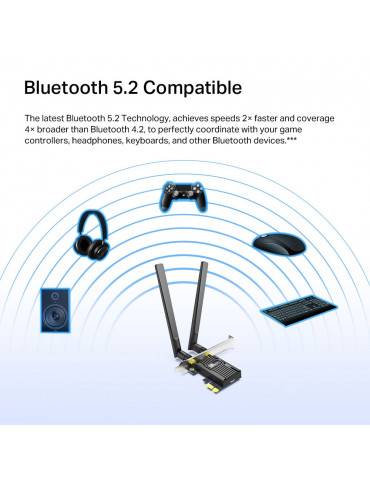 Двулентов Bluetooth 5.2 Wi-Fi6 PCIe адаптер TP-Link Archer TX55E AX3000