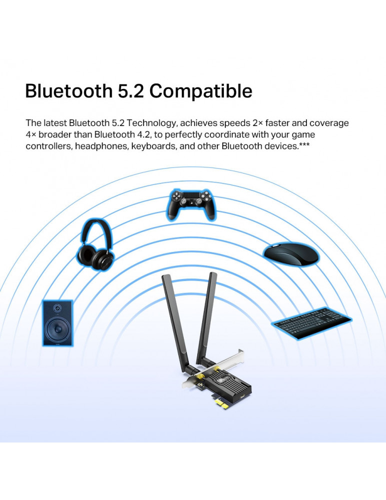 Двулентов Bluetooth 5.2 Wi-Fi6 PCIe адаптер TP-Link Archer TX55E AX3000