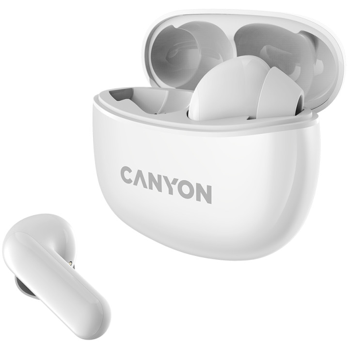 Bluetooth слушалки Canyon TWS-5 с микрофон, BT V5.3, бял - CNS-TWS5W