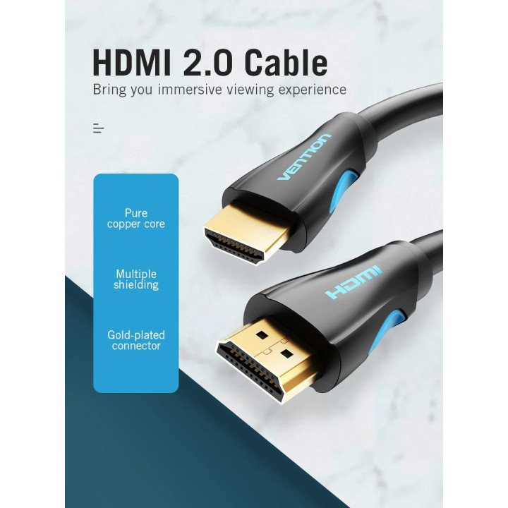 Кабел Vention HDMI 2.0 15.0m - 4K/60Hz Black - VAA-M02-B1500