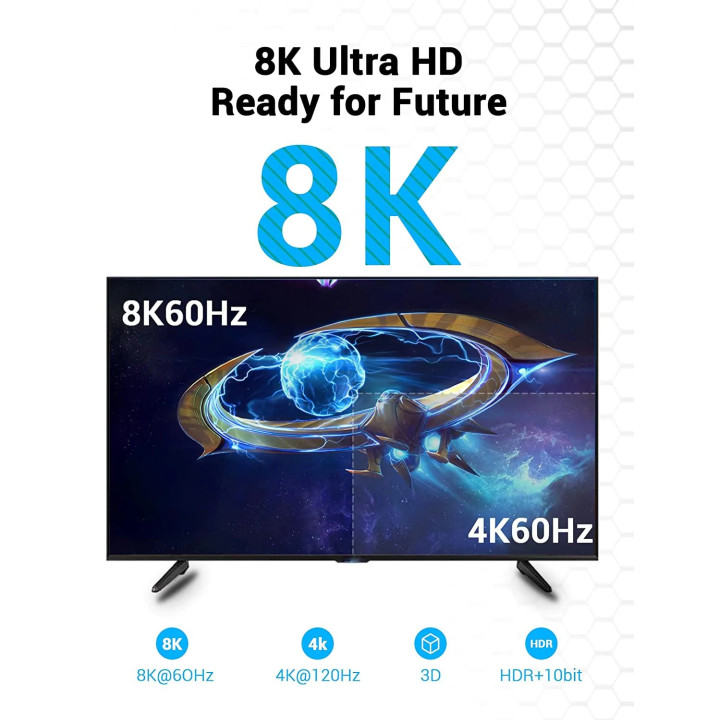 Кабел Vention HDMI 2.1 - 1.5m - 8K/60Hz Black - AANBG