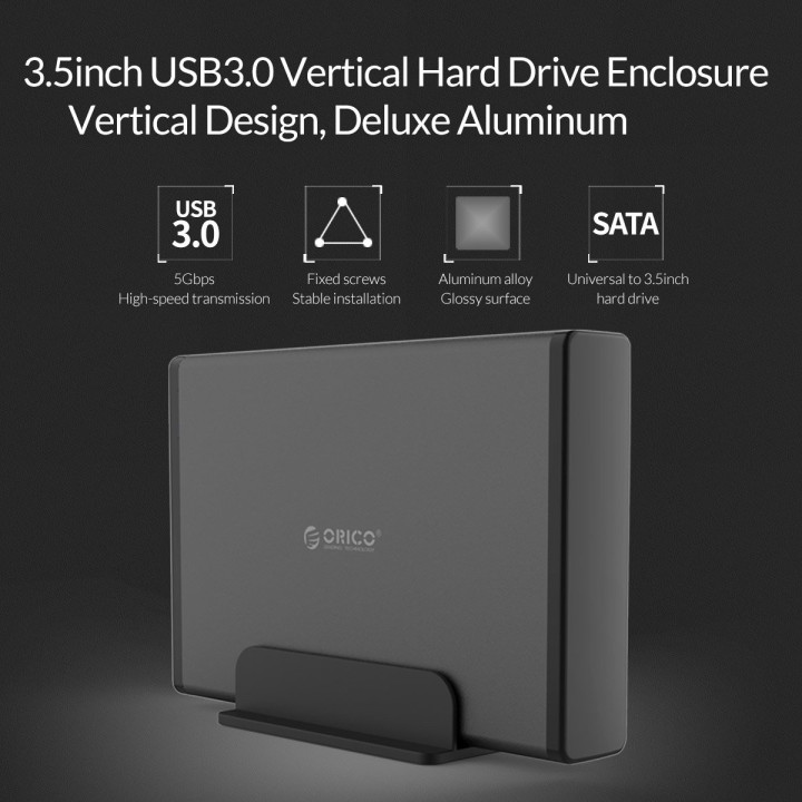 Външна кутия за диск Orico 3.5 inch Vertical, USB3.0, Power adapter, UASP, black - 7688U3-EU-BK-BP