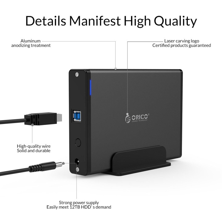 Външна кутия за диск Orico 3.5 inch Vertical, USB3.0, Power adapter, UASP, black - 7688U3-EU-BK-BP