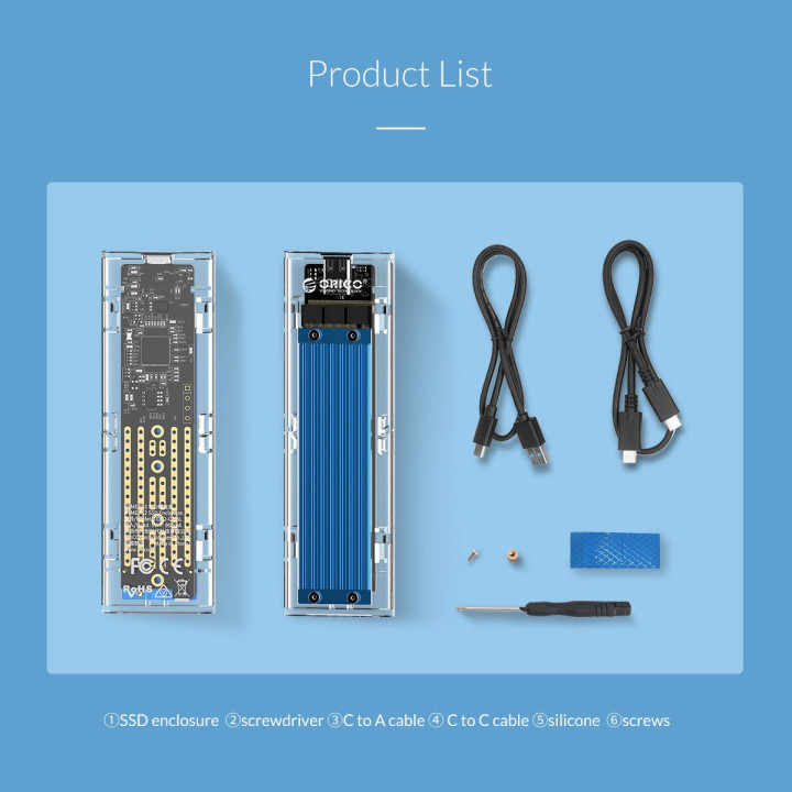 Външна кутия за диск Orico M.2 NVMe M key - USB3.1 Type-C - TCM2-C3-BK-BP