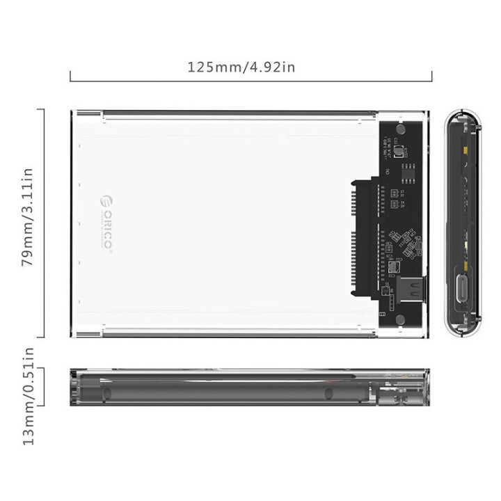 Външна кутия за диск Orico 2.5 inch 10Gbps Type-C Transparent - 2139C3-G2-CR-EP