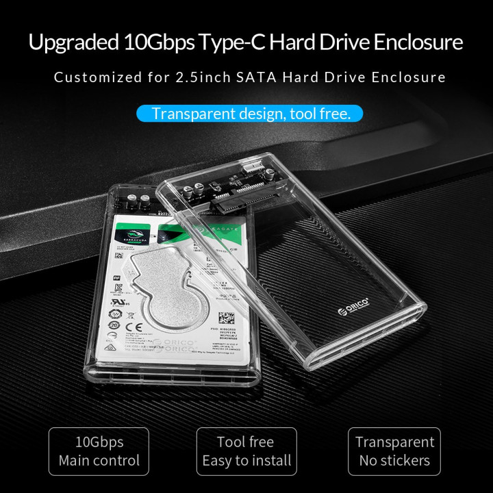 Външна кутия за диск Orico 2.5 inch 10Gbps Type-C Transparent - 2139C3-G2-CR-EP
