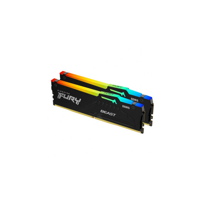 RAM памет Kingston 64GB(2x32GB)DDR5 5600MHz CL40 FURY Beast RGB - KF556C40BBAK2-64
