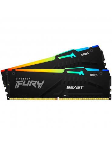 RAM памет Kingston 64GB(2x32GB)DDR5 5200MHz CL40 RGB Fury Beast 2Rx8 - KF552C40BBAK2-64