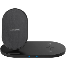 Безжично зарядно Canyon WS-202 2in1, Input 5V/3A, 9V/2.67A, Output 10W/7.5W/5W, Type C кабел 1.2m. черен - CNS-WCS202B